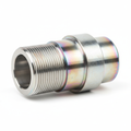 Fuel Line Coupler Body 2024-T4 Aluminum Cadmium Plated — studio shot showing end fitting bores, coupler thread profile, and Cad-plated exterior