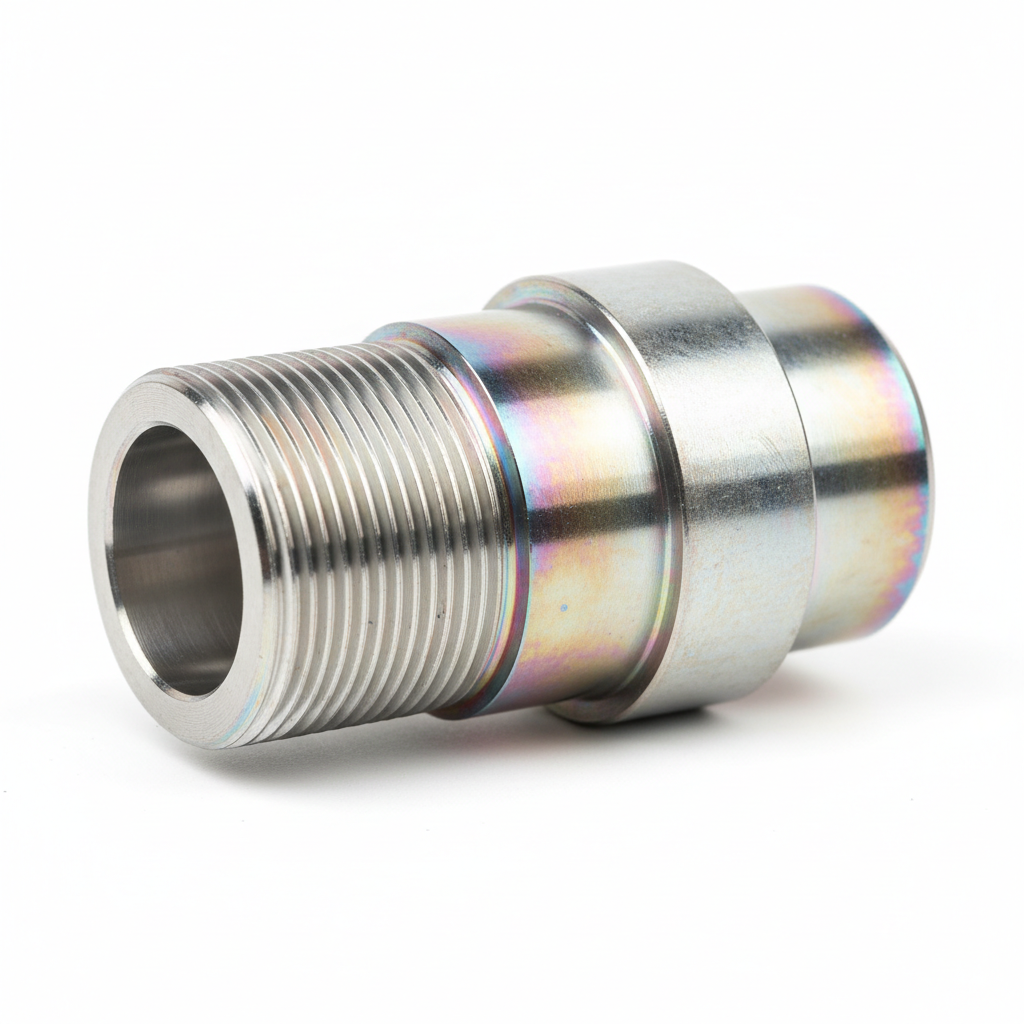 Fuel Line Coupler Body 2024-T4 Aluminum Cadmium Plated — studio shot showing end fitting bores, coupler thread profile, and Cad-plated exterior
