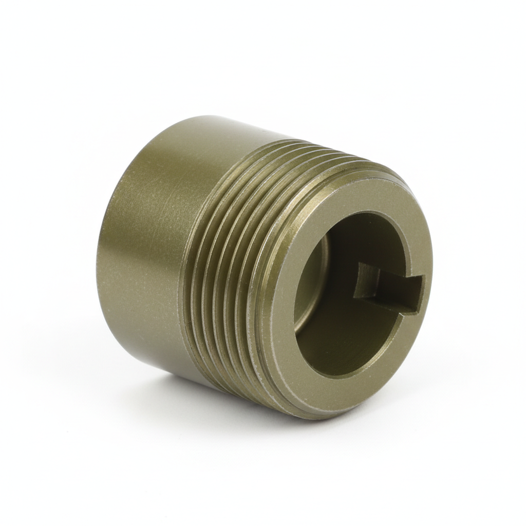 Circular Connector Plug Shell Size 16 2024-T4 Aluminum Cadmium Plated — 3/4 view studio shot showing keyway, coupling thread, and Cad plated OD