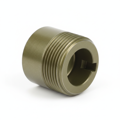 Circular Connector Plug Shell Size 16 2024-T4 Aluminum Cadmium Plated — 3/4 view studio shot showing keyway, coupling thread, and Cad plated OD